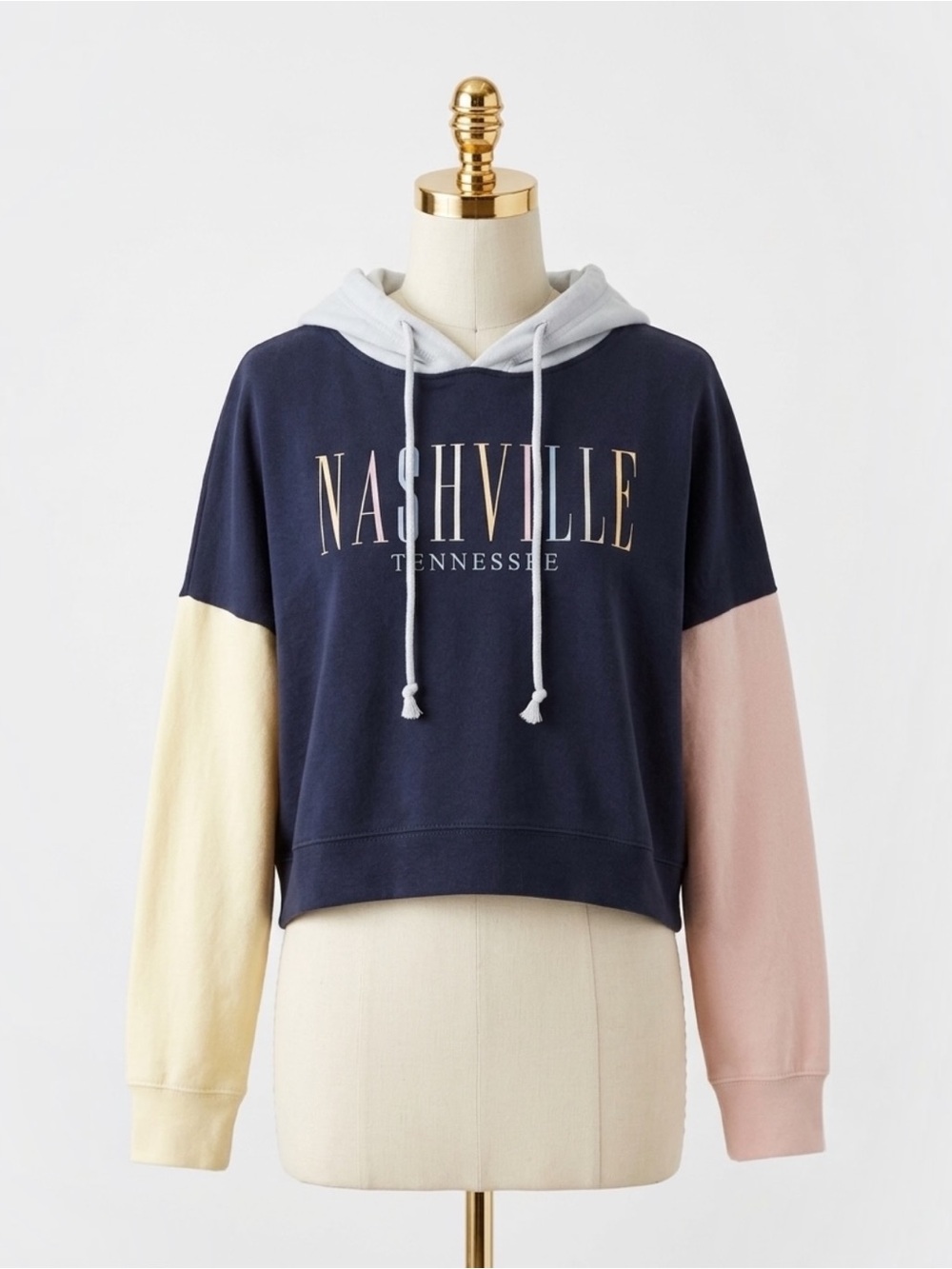 MV Sport Nashville Tennessee Colorblock Pastel Cropped Fleece Hoodie Sweatshirt